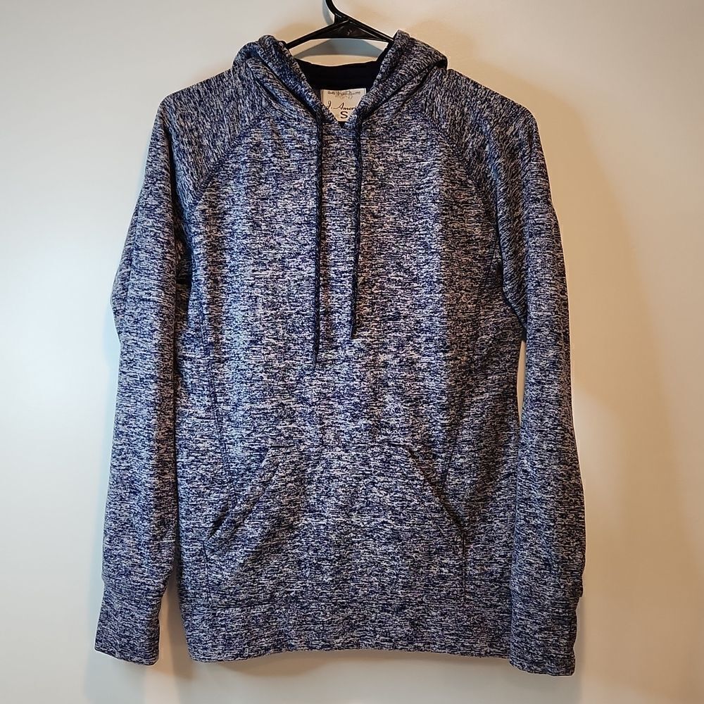 J America Hoodie Hooded Sweatshirt Pullover Men's Size Small Blue/Gray EUC NICE!